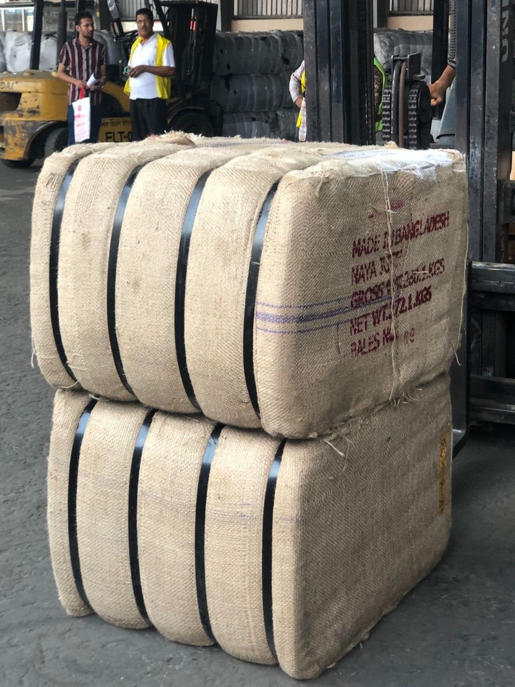 Strapped jute bales