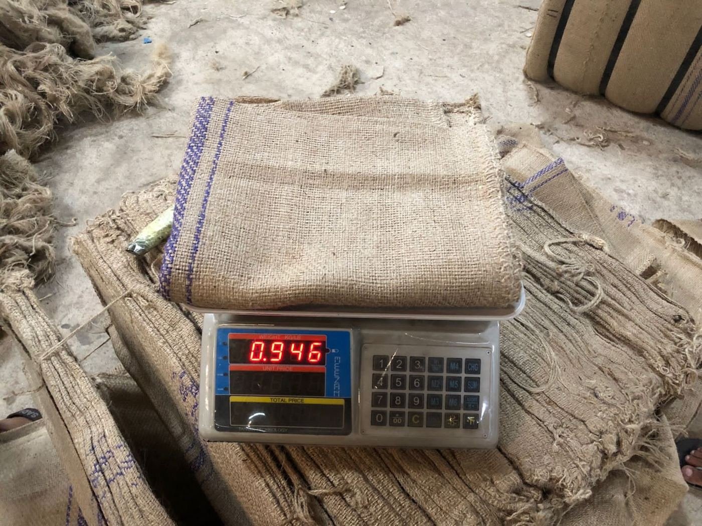 Weighing a jute bag