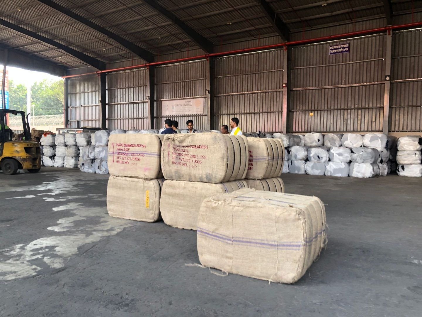 Jute bales inside a large warehouse
